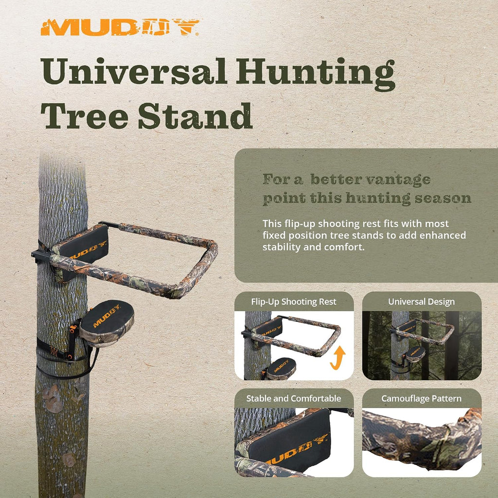 Muddy Universal Flip Up Shooting Rail Rest for Hang On Tree Stands, Black