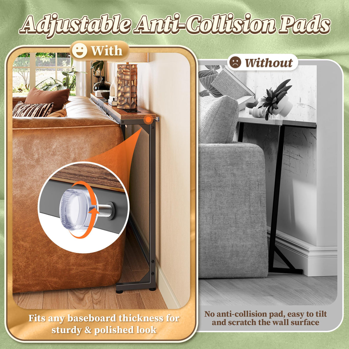 Huuger 63.4-78.3'' Extendable Behind Couch Table with Outlets, Rustic Brown