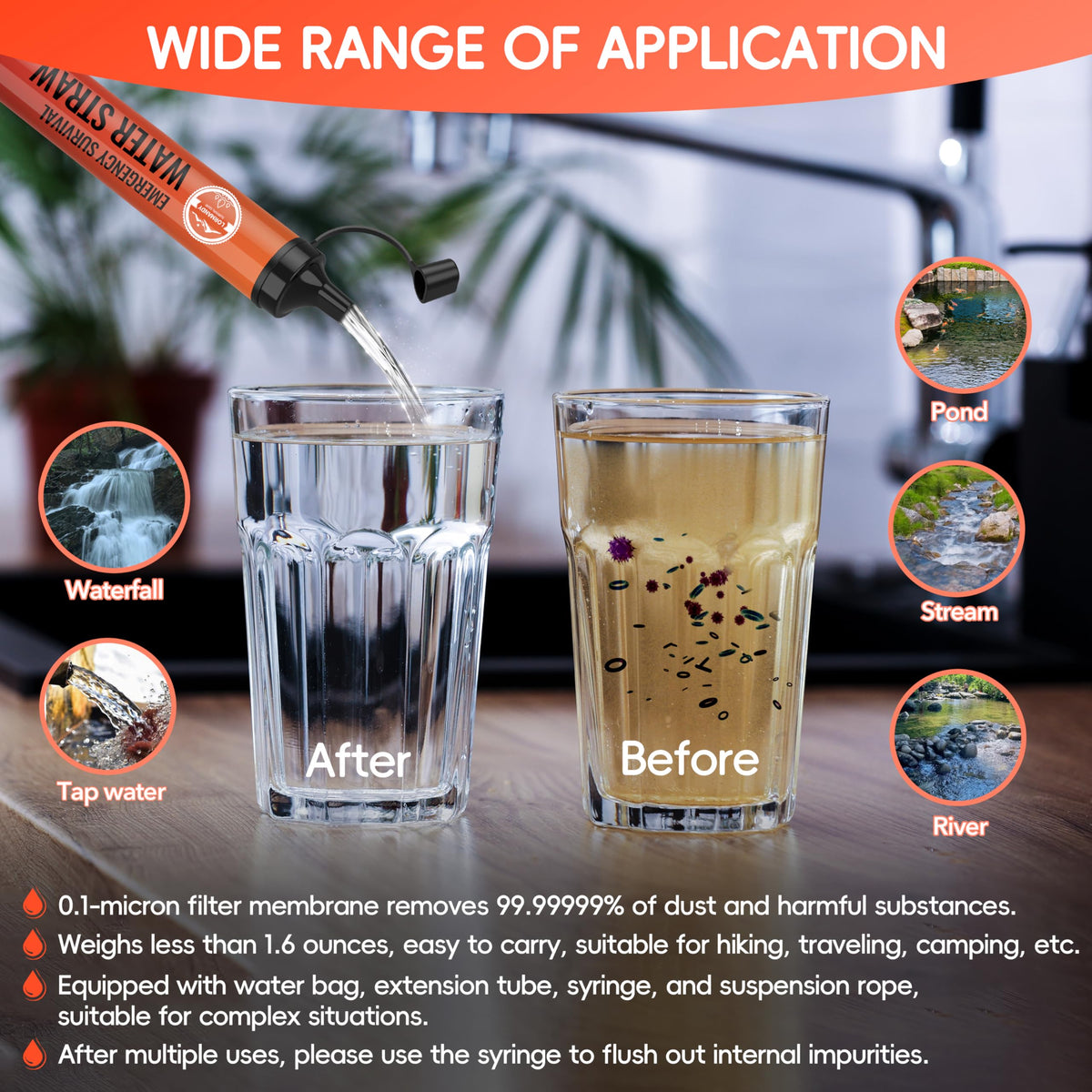 Straw Water Filter 5 Pack - Outdoor Camping & Hiking Survival Gear