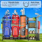 Golf Bag Stand for Golf Bag Accessories, Golf Bag Storage Organizer Fits 3 Bags for Garage Organization, Golf Organizer with Extra Storage Rack for