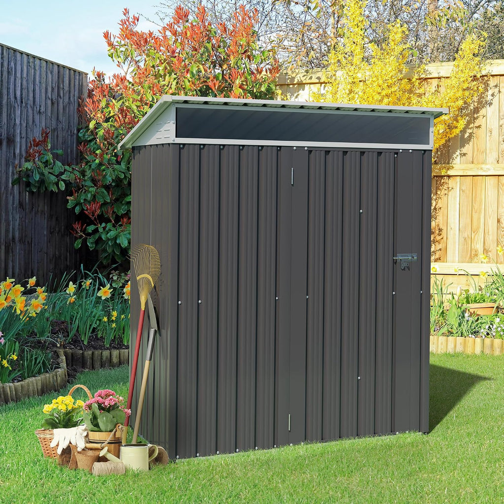Vongrasig 5 x 3 x 6 FT Outdoor Storage Shed , Metal Garden Shed with Large Window and Lockable Door, Anti-Corrosion Waterproof Tool Shed for Backyard