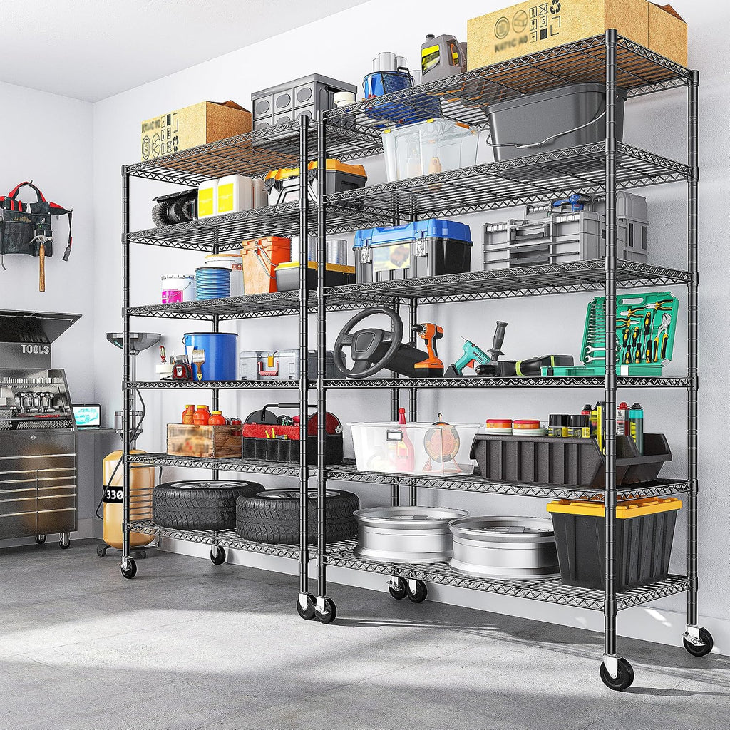 Heavy Duty 6-Tier Rolling Storage Shelves with Wheels for Garage