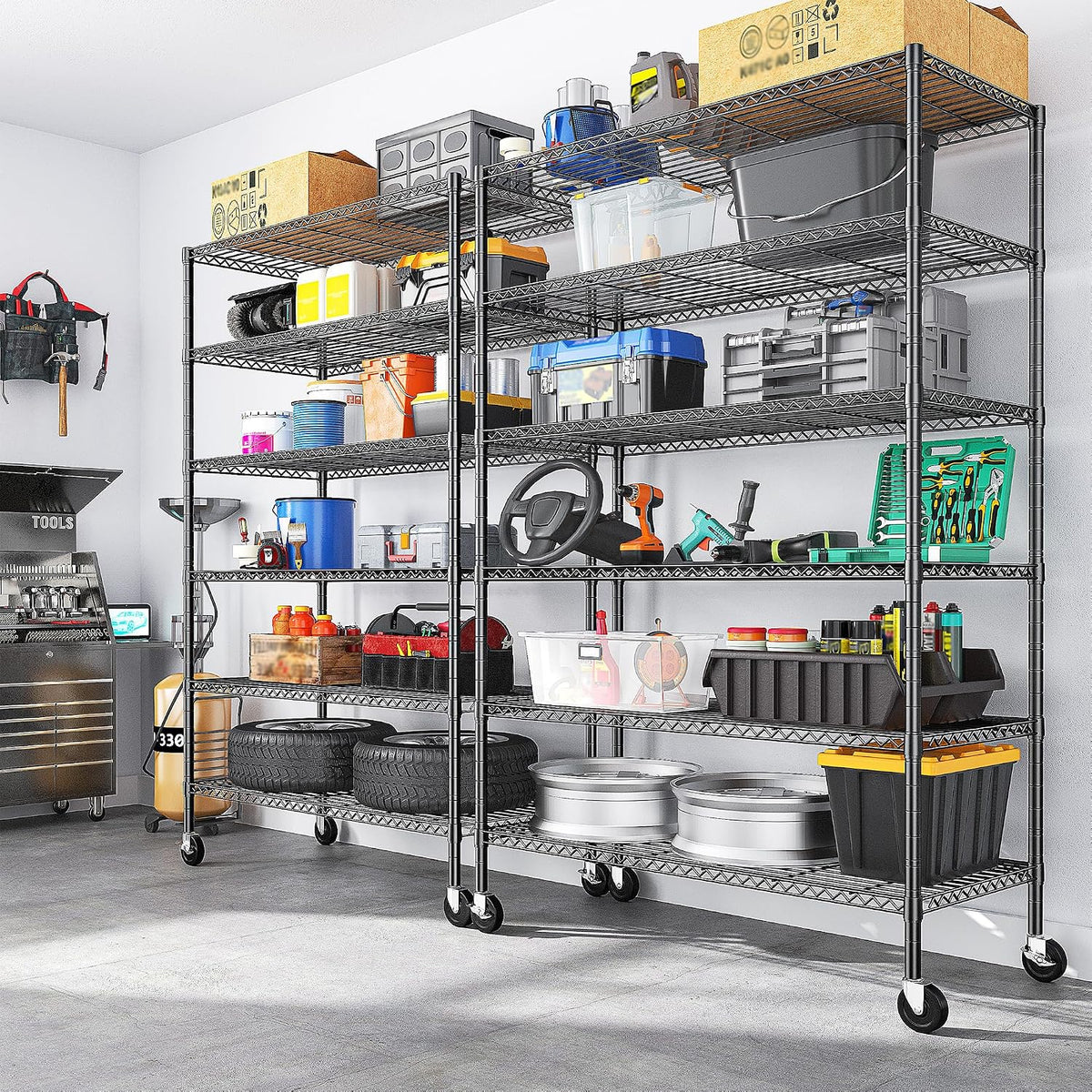 Heavy Duty 6-Tier Rolling Storage Shelves with Wheels for Garage
