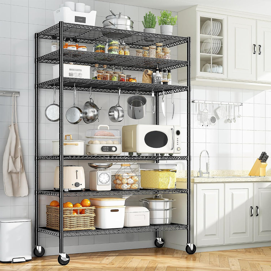 Heavy Duty 6-Tier Rolling Storage Shelves with Wheels for Garage