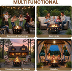 Pure Garden Round Outdoor Fire Pit with Star Cutouts, Black, 32-Inch