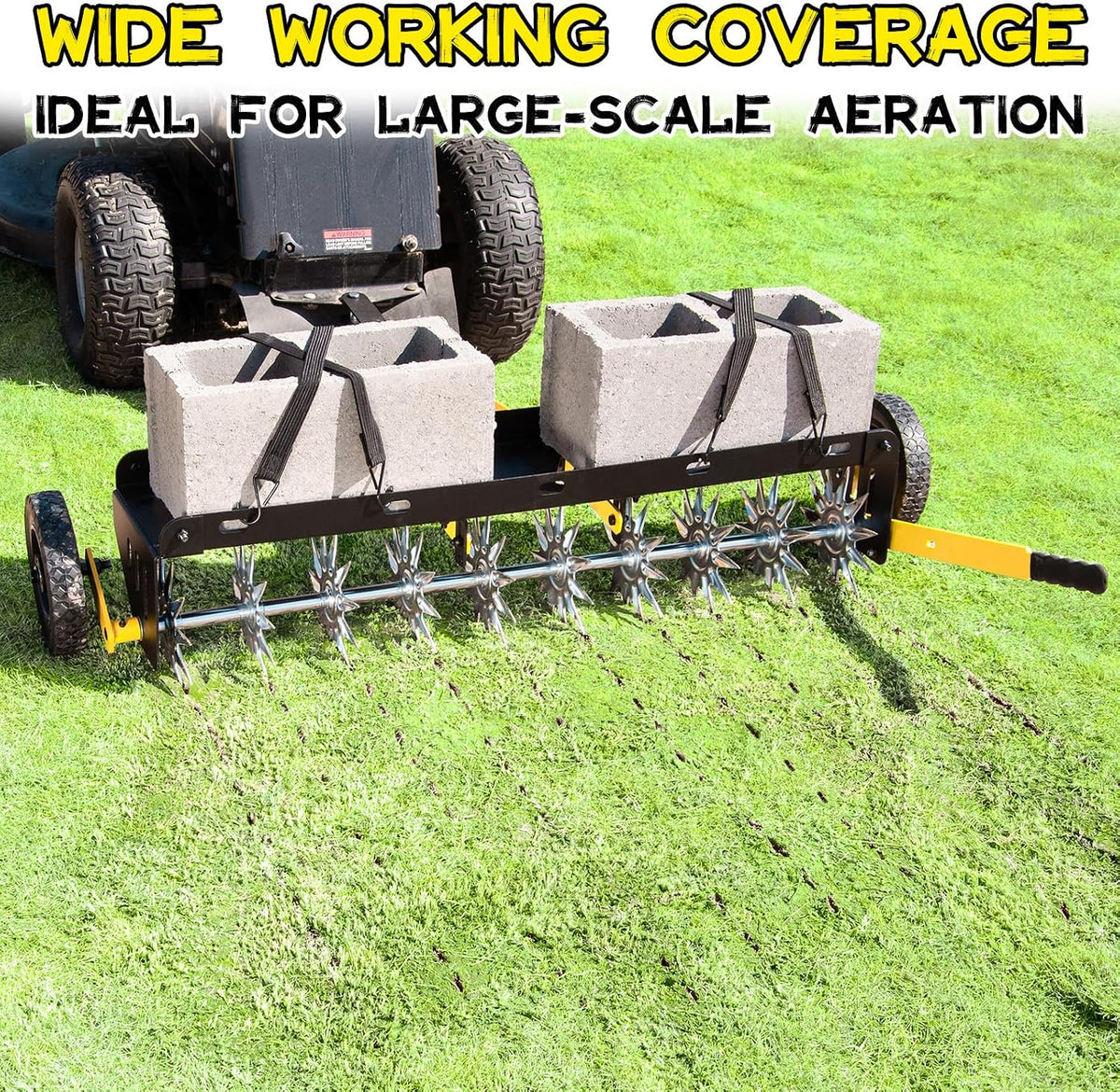 40-Inch Tow Behind Spike Aerator, Pull Behind Lawn Aerator with 10 Galvanized Steel Tines for Aerating Lawns, Soil Penetrator Spikes Tractor with