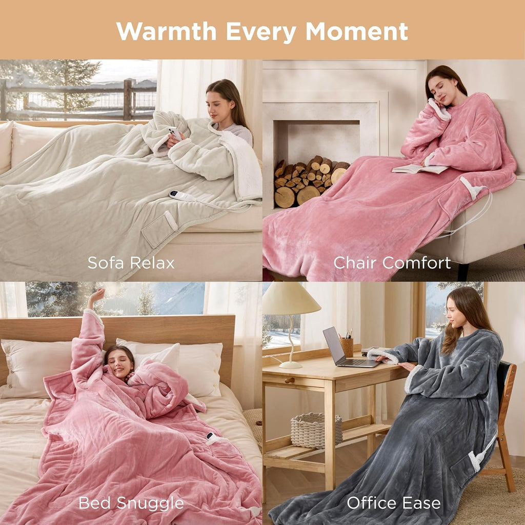 Bedsure Wearable Heated Blanket with Foot Pocket & Sleeves, 50x71+18", Grey