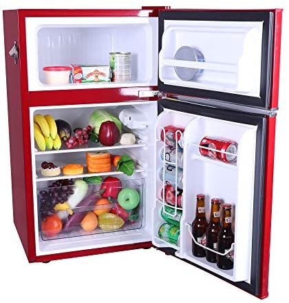 Frigidaire 3.2 Cu Ft Red 2-Door Retro Bar Fridge With Side Bottle Opener - EFR840-RED