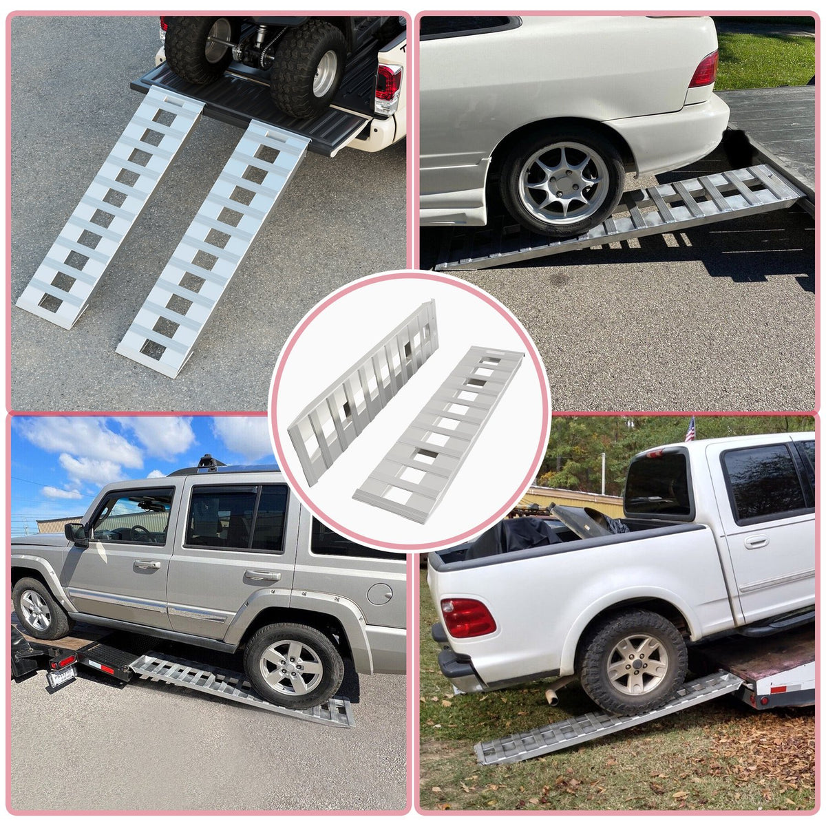 Kojem 60"x15" Aluminum 6800 LBS Loading Trailer Ramps for Truck Car Auto ATV UTV Universal Hook Attaching End Knife Foot 1 pair