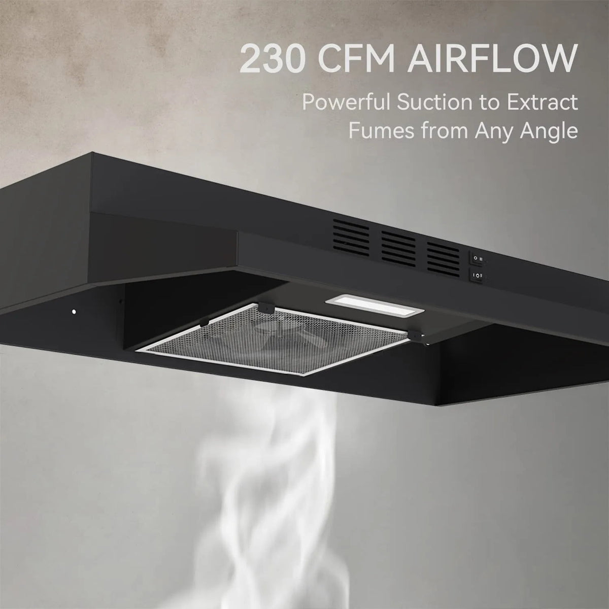 SNDOAS 30 inch Under Cabinet Range Hood Kitchen Cooking Vent 230CFM with Led Light Convertible,Black
