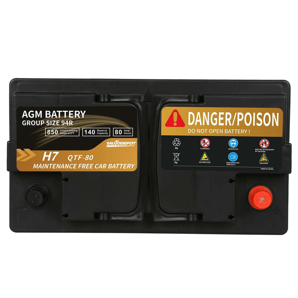 1AUTODEPOT Platinum AGM Group 94R Battery, 12 Volt Rechargeable Automotive Batteries for Car, H7 850CCA 80Ah 140RC