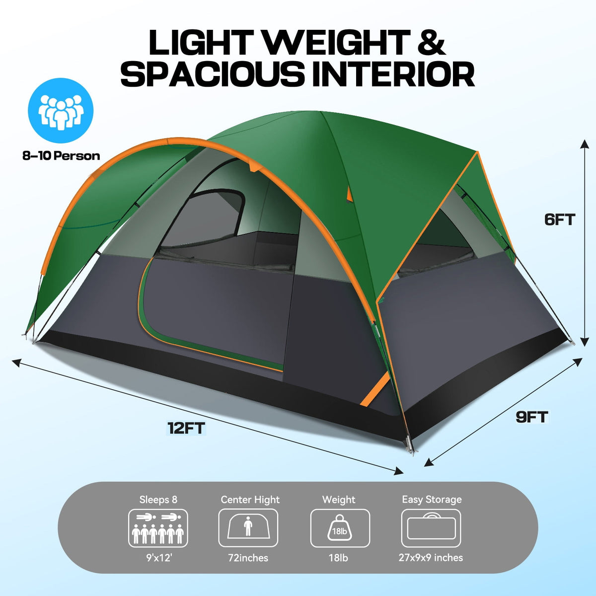 COBIZI 6-8-10 Person Camping Tents with Rainfly, Tent for Camping with Pockets, Waterproof Camp Tent with Mesh Windows, Family Camping Tent For