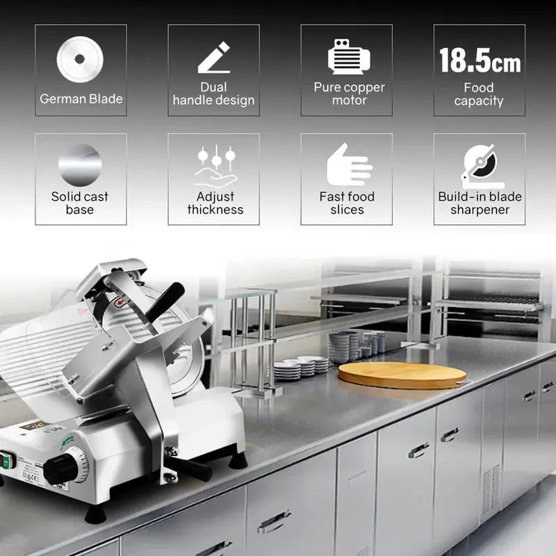 EuroChef Commercial Electric Meat Slicer, 10-Inch Stainless Steel Blade, 320W - EUC-CMS-3