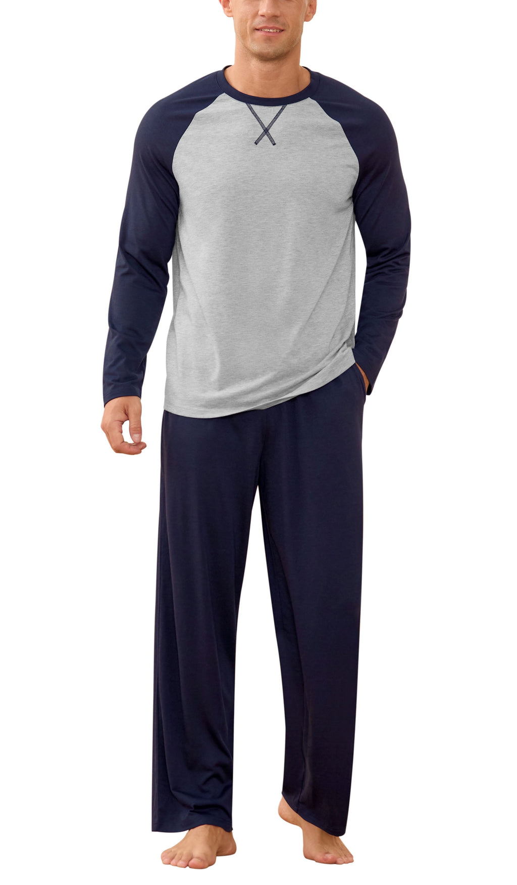Iceglad Men's Pajamas Set Long Sleeve Sleepwear with Pockets Comfortable Lightweight Pjs Sets for Men
