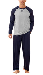 Iceglad Men's Pajamas Set Long Sleeve Sleepwear with Pockets Comfortable Lightweight Pjs Sets for Men