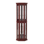 Corner Display Curio Cabinet With Tempered Glass Shelves, Mirrored Back And Built-In Lighting, 69.75H x 21.5W x 16D