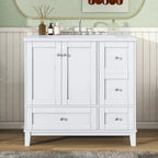 Modern Bathroom Vanity, 36 Inch, USB Charging Port, Resin Basin, Solid Wood, 3-Drawer Storage