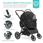 SWITTE 3-In-1 Foldable Pet Stroller With 4 Wheels, Black