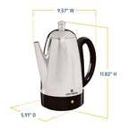 West Bend Classic 12-Cup Coffee Percolator, Cordless Serving, Ready-to-Serve Light, Stainless Steel, in Silver (54159)