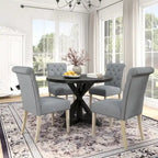 Rustic Wooden 5-Piece Dining Set With Round Cross-Buck Pedestal Table And 4 Tufted Upholstered Chairs - 47.25 x 47.25 x 31.50 in
