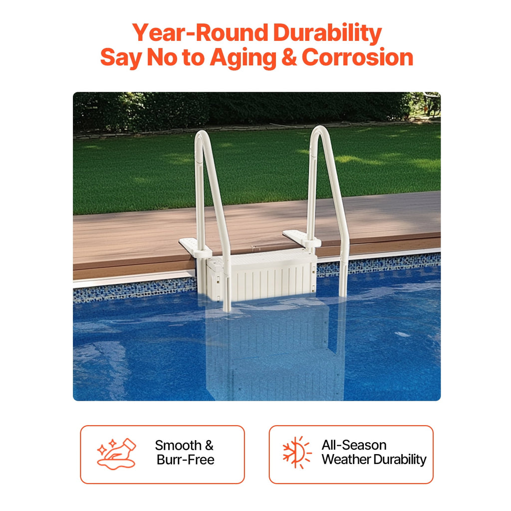 KFFKFF 4-Step Above Ground Pool Ladder, Anti-Slip Pool Steps with Dual Handrails, Supports 400 lbs, Fits 48-54" Inground & Above-Ground Pools, Creamy