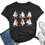 KimSoong Women Halloween Shirt Plaid Pumpkins Graphic Crew Neck Short Sleeve T-Shirts Tops