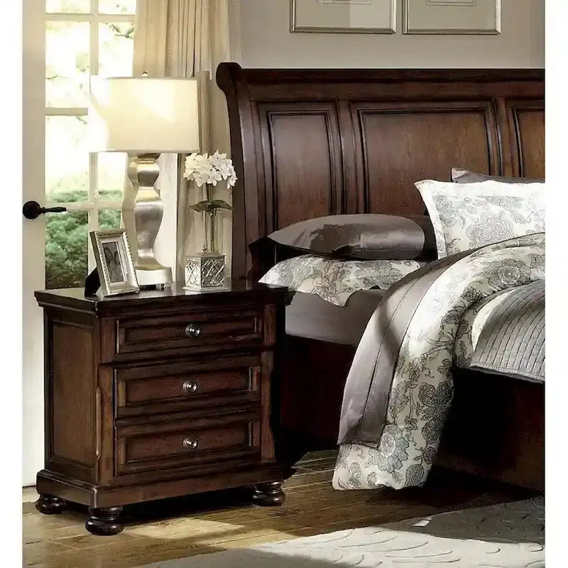 5-Piece Classic Brown Cherry Bedroom Set With Storage Platform Bed