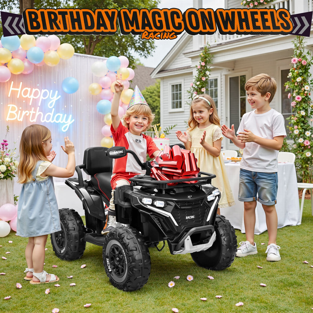 Joyracer ATV for Kids, 24 Volt Ride on Toys, 800W 4 Wheeler with 2 XL Seater, EVA Tires Power Car Wheels with Remote, Knee Pad, Music, Bluetooth, USB