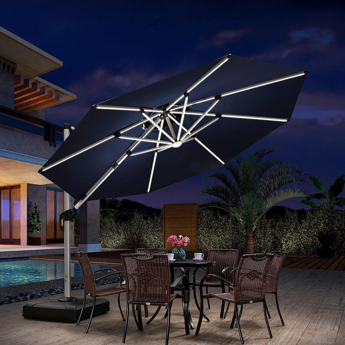 12ft Solar LED Cantilever Patio Umbrella