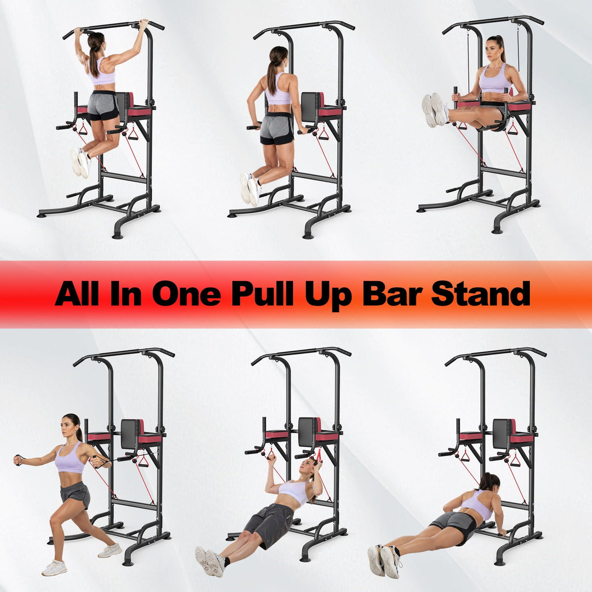 AQUVII Pull Up Rack Bar, 450 LBs Power Tower Dip Bar Station Dip Stand Multi-Function Home Strength Training Fitness Workout Station for Home Gym