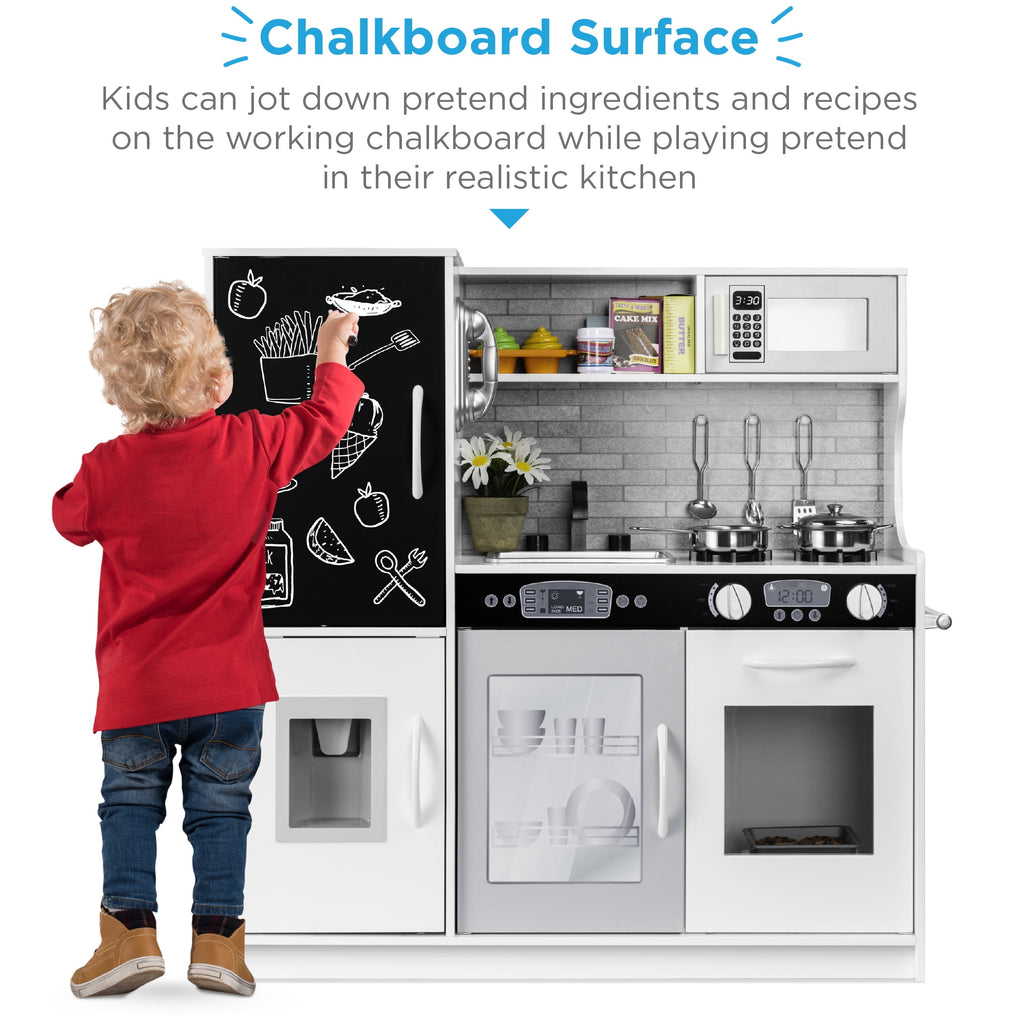 Best Choice Products Wooden Play Kitchen for Kids, Pretend Play Cooking Set with Accessories, Ages 3+ - Chalk