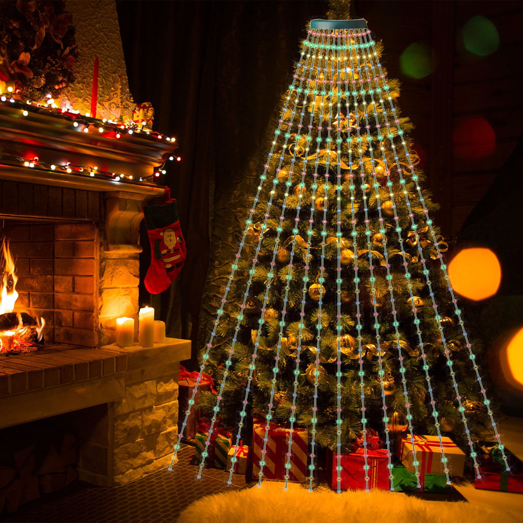 AYktou Christmas Tree Lights 6.56ft 16 Lines LED Waterfall Lights Waterproof Xmas Tree Topper Lights with Remote and USB Powered Christmas Lights for Halloween Xmas Year Holiday