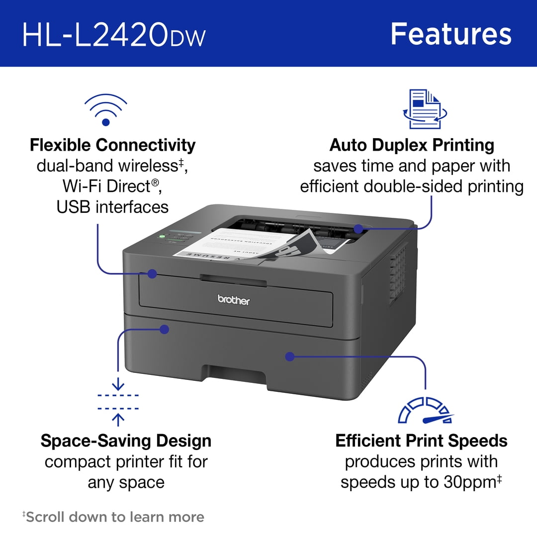 Brother HL-L2420DW Wireless Compact Monochrome Laser Printer with Duplex, Mobile Printing