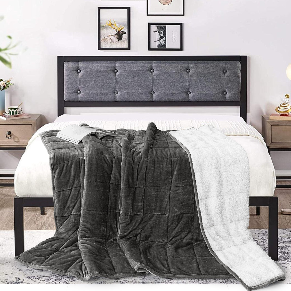 Teler Weighted Blanket for Adult, Fluffy Thick Warm Sherpa & Cozy Flannel Snuggle Heavy Blanket for Sofa Bed Calming, Queen Size (60"x80",20lbs)