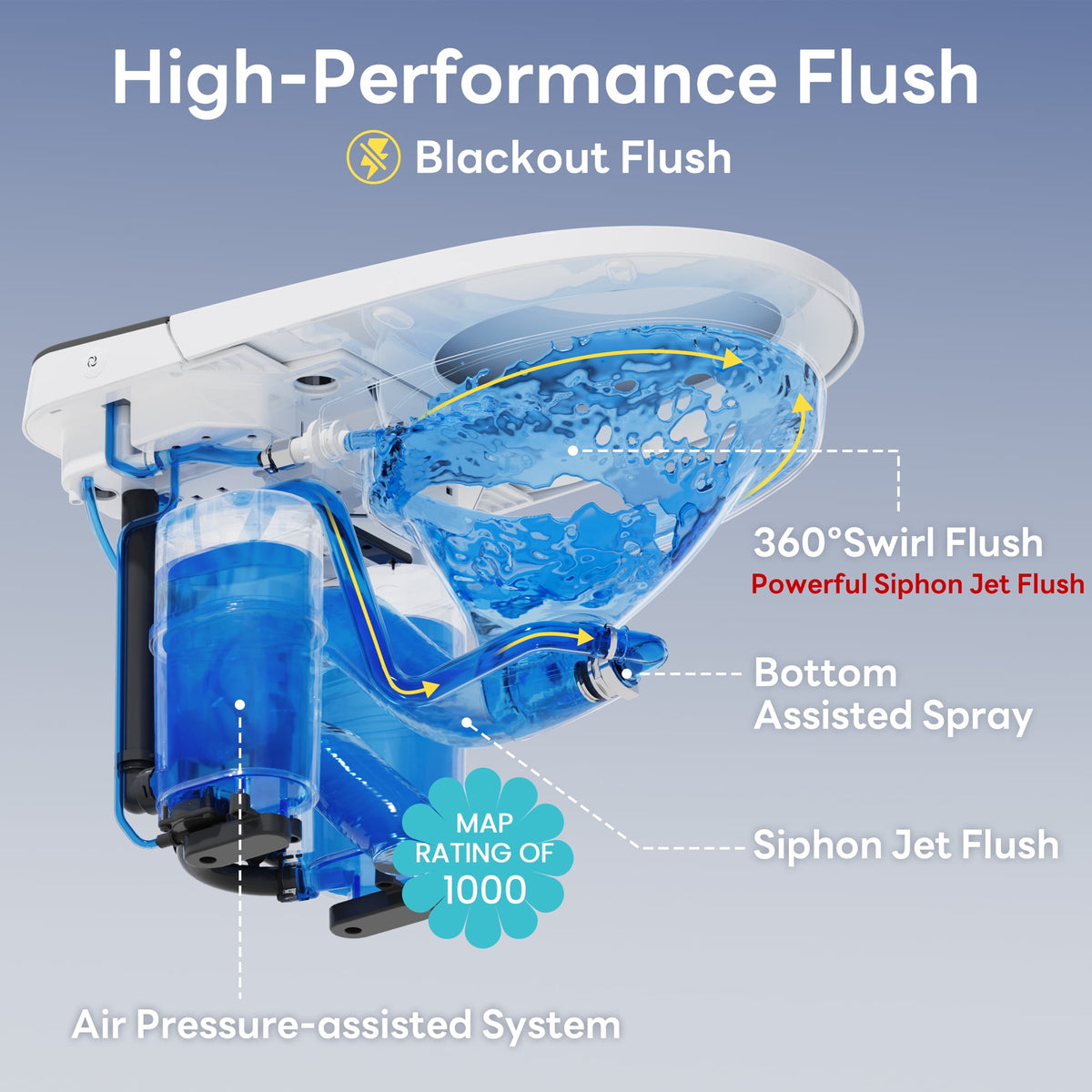 Modern One-Piece Toilet with Pressure-Assisted Flush, Hands-Free Foot Kick & Button Flush, 1.0 GPF WaterSense, 1000g MaP Flush, Soft Close Seat