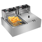 Stainless Steel Double-Cylinder Commercial Electric Deep Fryer, 12.7QT/12L, 5000W