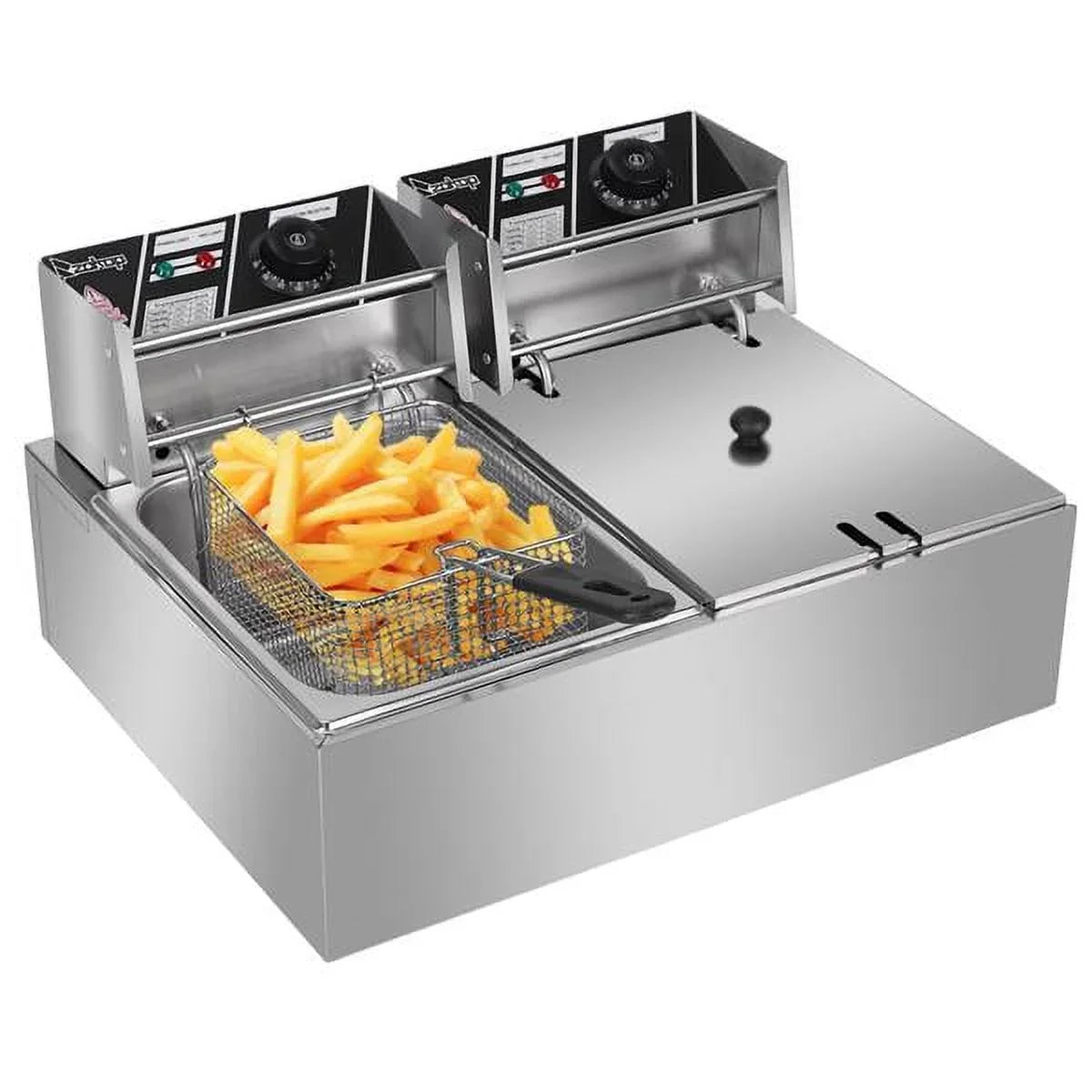 Stainless Steel Double-Cylinder Commercial Electric Deep Fryer, 12.7QT/12L, 5000W