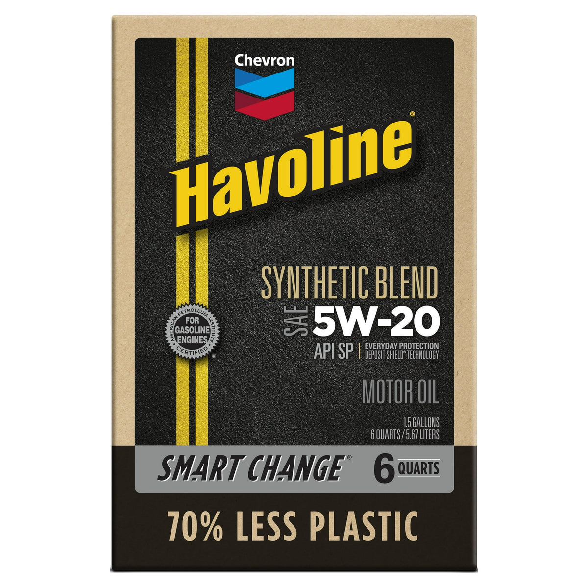 2 pack) Chevron Havoline Synthetic Blend Motor Oil 5W-20, 6 Quart, Smart Change Box