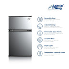 Arctic King Two-Door Mini Fridge With Freezer, 3.2 Cu. Ft., Stainless Steel