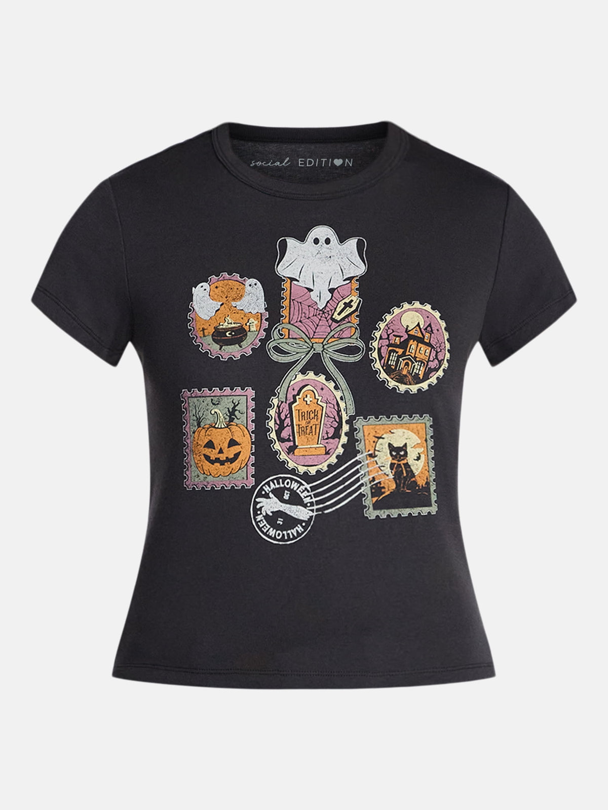 Halloween Stamp Women's Graphic Tee with Short Sleeves, Sizes XXS-XXL