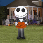 Airblown Halloween Yard Inflatables Light Jack Skellington with Welcome to Halloween Town Sign Disney, 5 ft