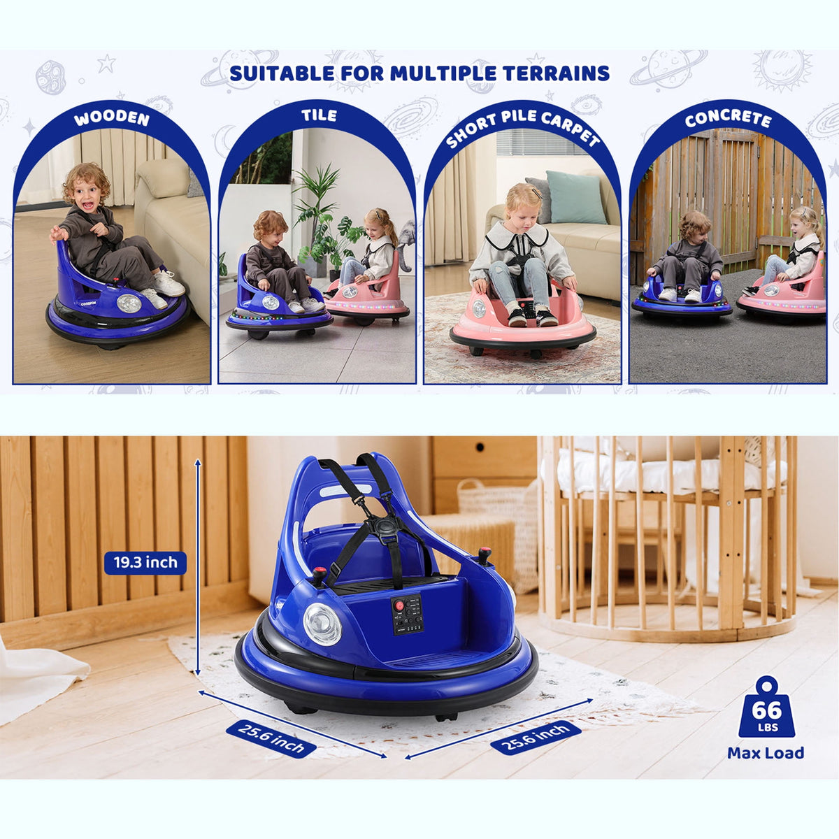 12V Bumper Car,Neche Ride On Toys for Toddlers,360° Spin Toddler Car with Remote,5 LED Lights,Blue