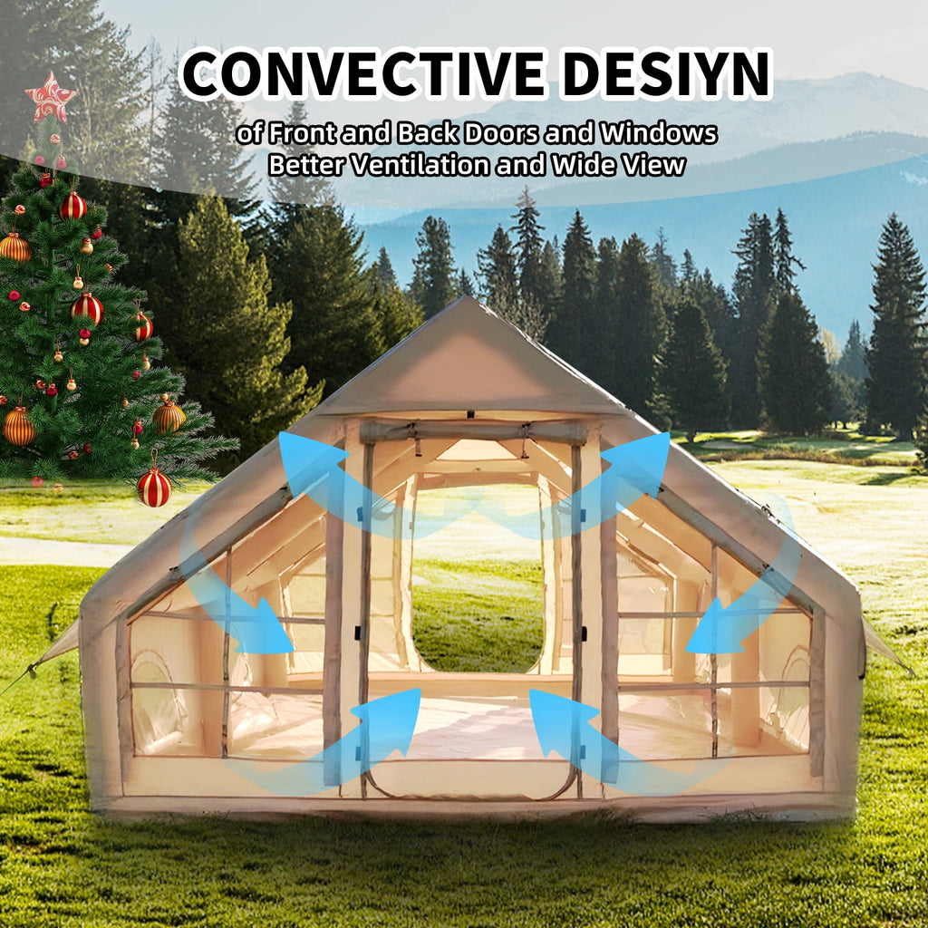 4-6 People for Camping Inflatable Tent, Glamping Tent with Stove Jack , 4 Seasons available Waterproof Blow Up Tent