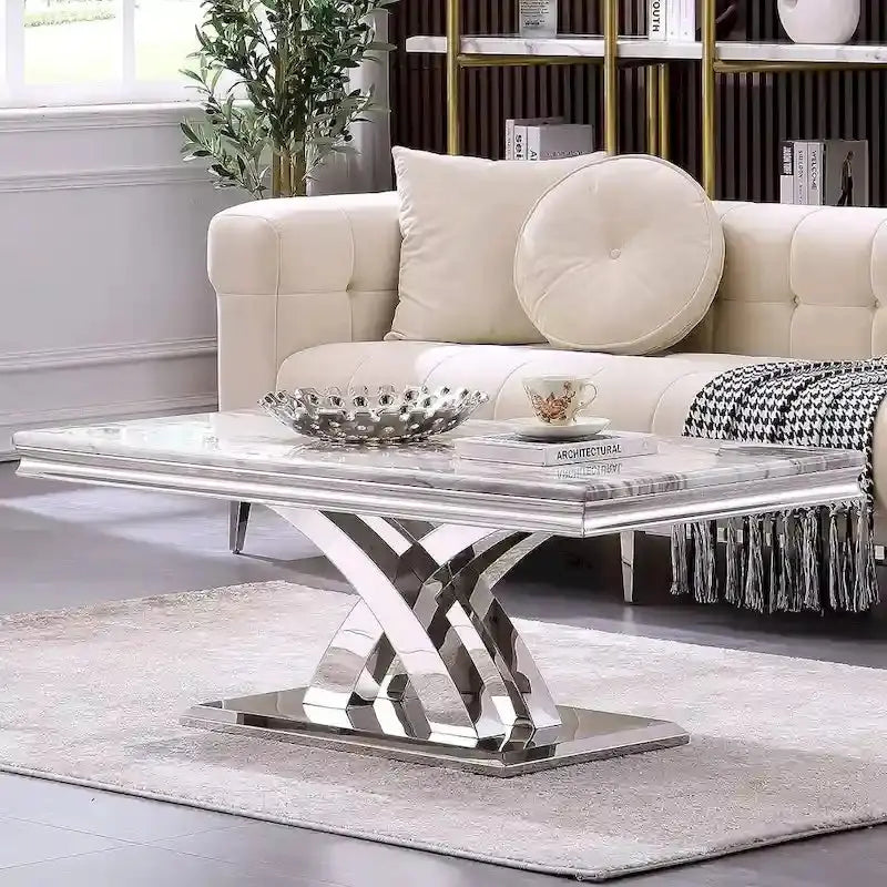 Rectangular Coffee Table, 48-Inch X-Base With Pedestal Support