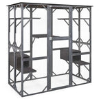 71-Inch Outdoor Wooden Catio Enclosure With 7 Platforms And 2 Condos - Grey