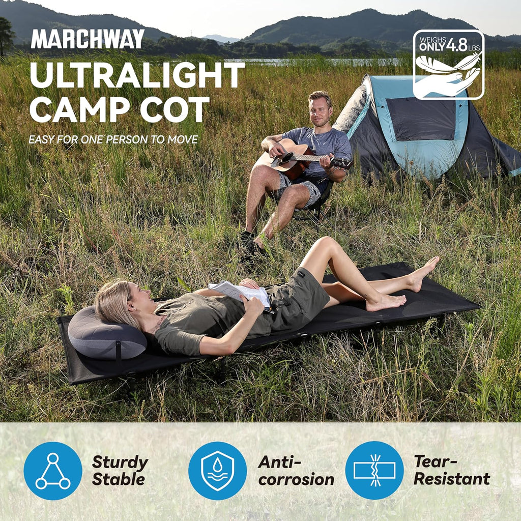 MARCHWAY Ultralight Folding Camping Cot Bed, Portable, Supports 275 lbs