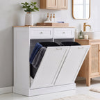 AHB Double Tilt Out Trash Cabinet with Drawers and Handles, Fits Two 13 Gallon Trash Bins, Kitchen Trash Can Storage Organizer, 40"L x 13"W x 36"H