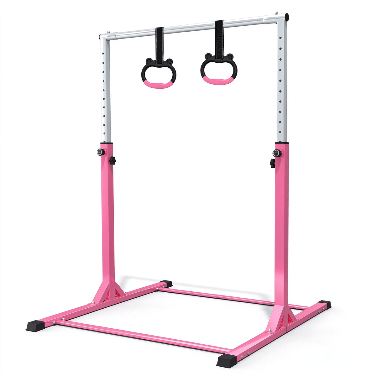 Ainfox Adjustable Kids Gymnastics Kip Bar with Pull Rings for Kids Ages 5-15 Gym Training,Pink