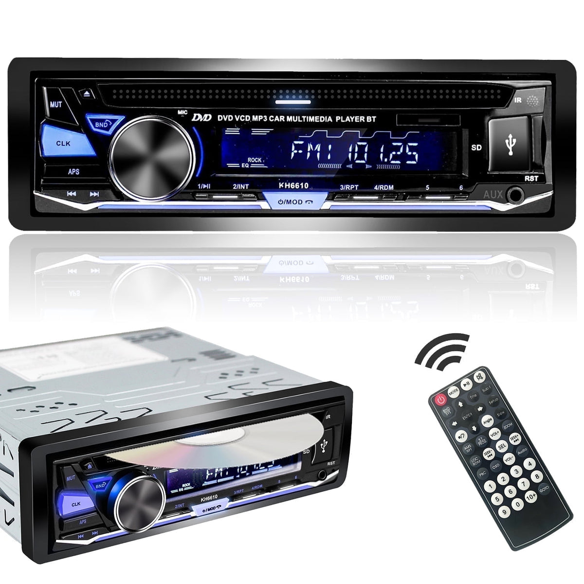 Alondy Single DIN Car Stereo with CD/DVD Player Bluetooth AM/FM Radio USB SD AUX