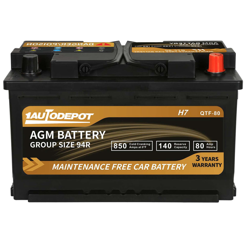 1AUTODEPOT Platinum AGM Group 94R Battery, 12 Volt Rechargeable Automotive Batteries for Car, H7 850CCA 80Ah 140RC